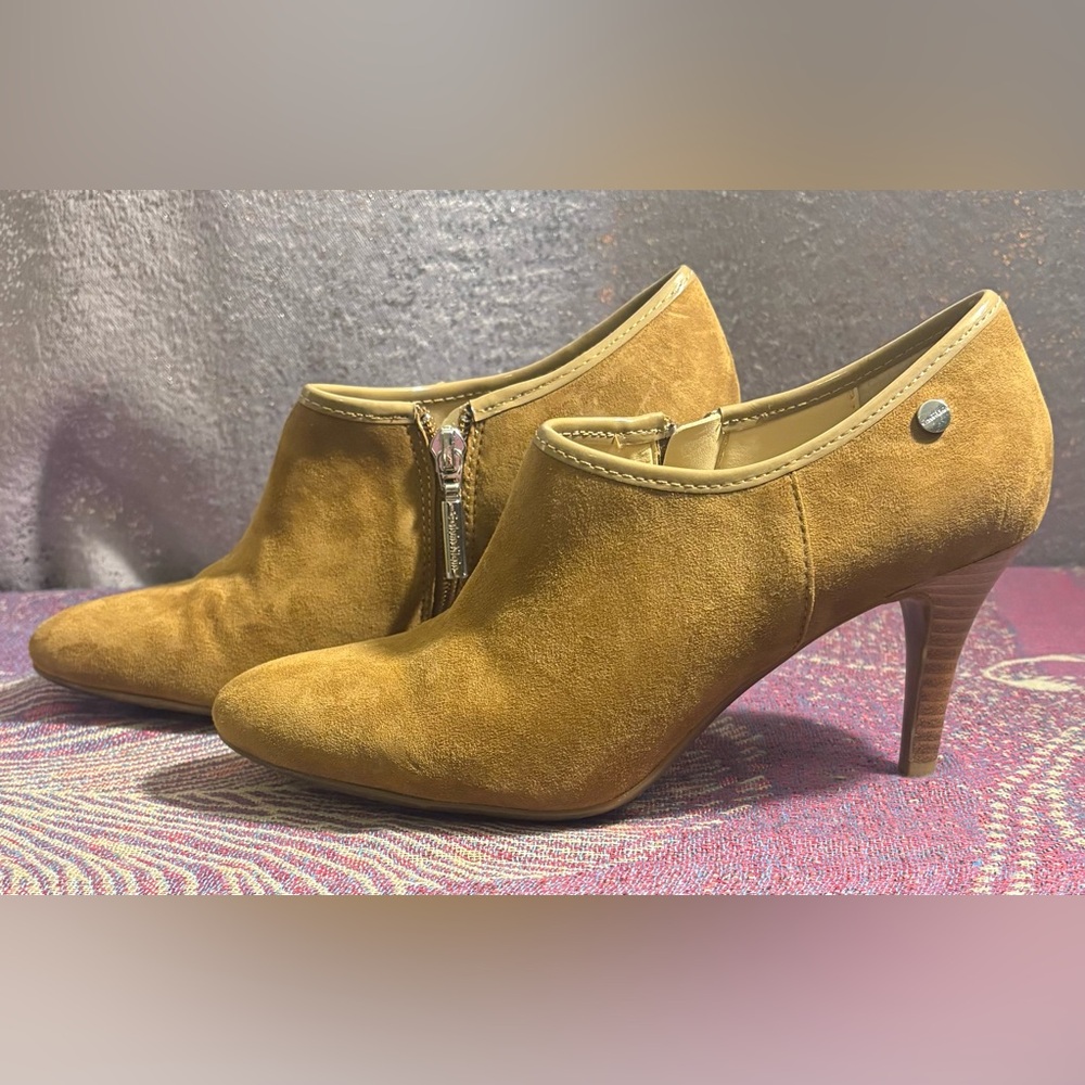 Calvin Klein Tan Suede Heeled Ankle Boots